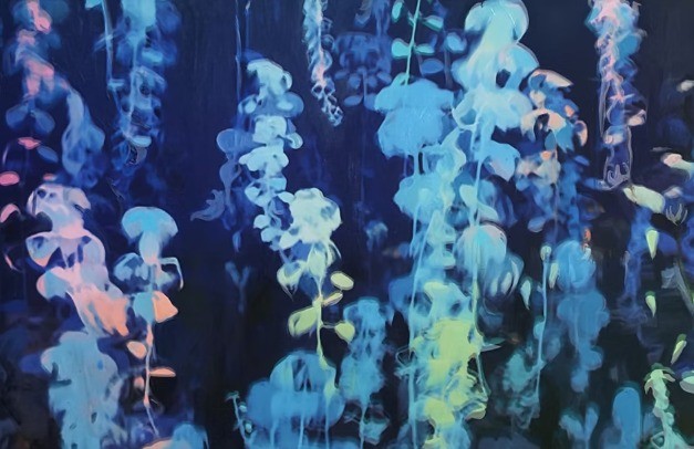 Medium: Oil on Canvas
Size: 90x60 cm

"Midnight Garden" is a captivating piece from the Landscapes series that explores the mysteries of nature during twilight. The abstract swirls of vivid blues and delicate greens evoke the feeling of a nocturnal garden, where flowers and plants dance in the fading light. The subtle yet striking color palette emphasizes the ethereal beauty of nature's quiet transformations. The fluid strokes invite the viewer to immerse themselves in the serenity of the scene, while also evoking a sense of the untamed wilds—where nature exists in a delicate balance of peace and movement. This work serves as a powerful reminder of the resilience and fluidity of life when allowed to grow freely