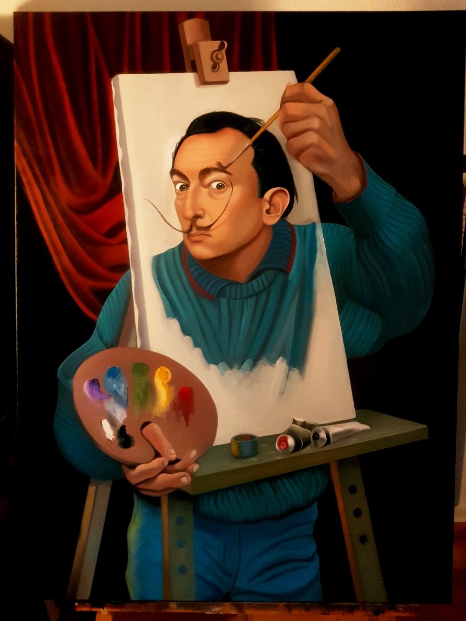 • Artist: Rafael A. Tandioy
• Medium: Oil on canvas
• Size: 90 × 120 cm
• Year: 17–01–2020

Description:
This portrait of Salvador Dalí goes beyond the figurative and becomes a surrealist reflection of his inner world.

 Price: $2500