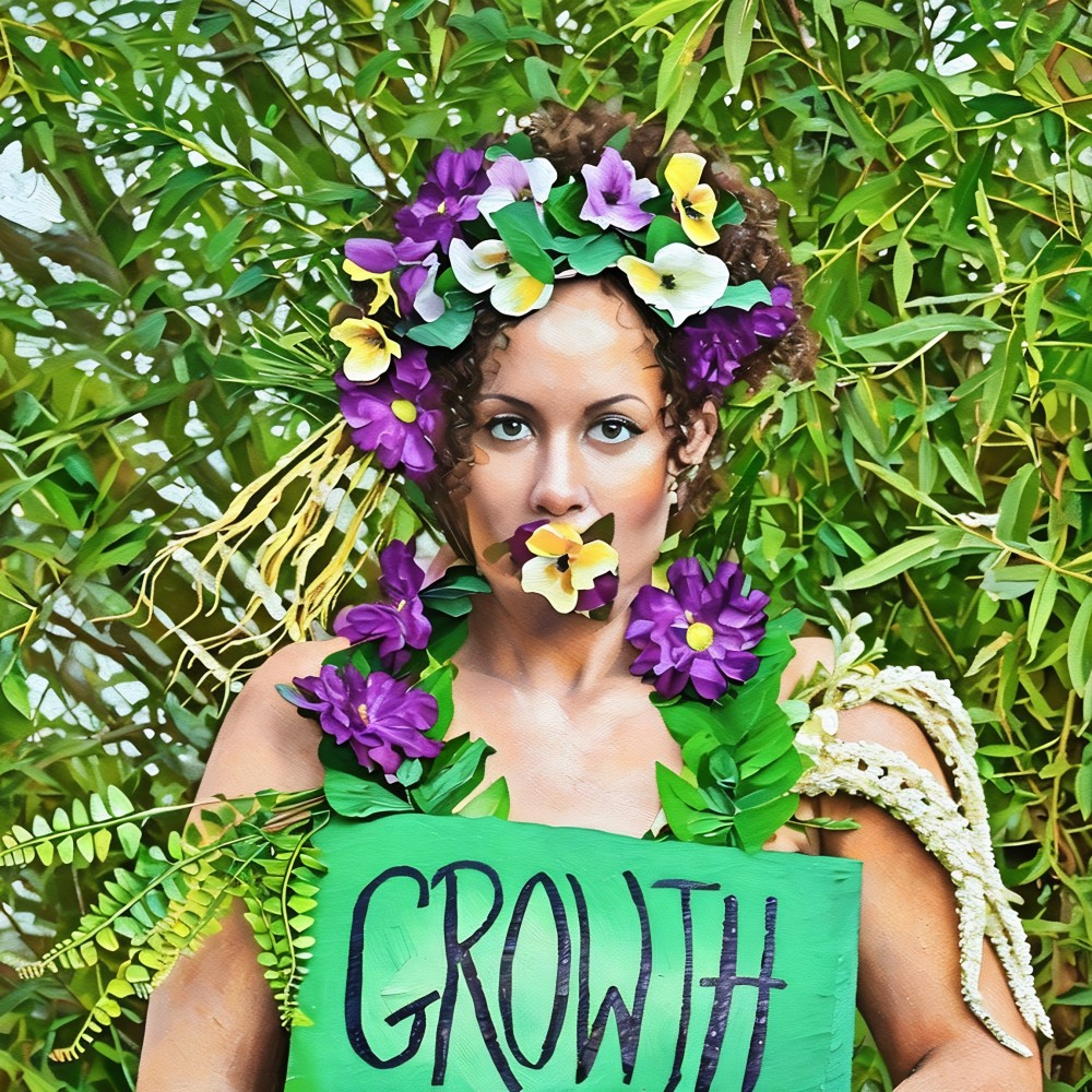 "Growth" is a representation of beginning to "bloom" again after embarking on a healing journey. It is that point where you are starting to see a light at the end of the tunnel after wading through the murky depths of your shadows. It is about the seeds you planted within finally growing towards the light enough to the point you are seeing the bounty of your trials emerge into a state of bloom. You are sprouting blossoms from everywhere--your thoughts, your words--all producing beauty. This depiction is meant to scream personal expansion.
