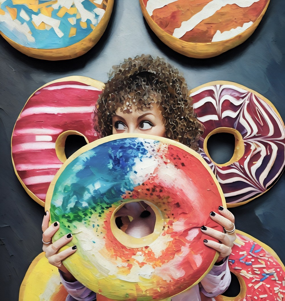 "Hole Food Diet" is a representation of female relationships with food. Because I have always been tall and slender, I often faced judgement. People would call me a "skinny bitch" or automatically assume I had some kind of eating disorder. It affected my body image, even though I had what I consider a great relationship with food. I eat healthy mostly, however, I'm not discouraged to indulge in what others consider junk food. People seem to often focus on "Fat Shaming". "Skinny Shaming" is also relevant, especially with the construed body image representation often most widely recognized in the fashion industry.