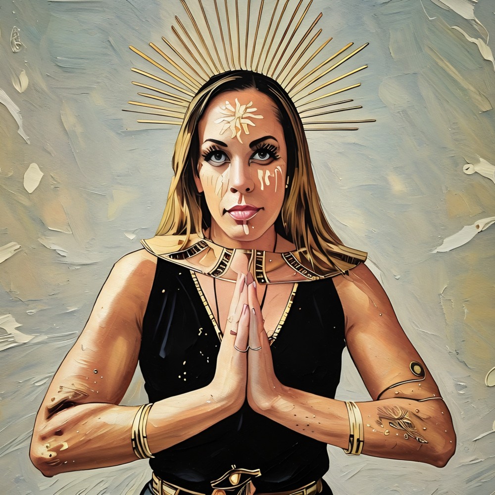 “Goddess: Claiming My Divinity “is a self-portrait declaration about reclaiming my personal power, intuition, and sovereignty. It depicts a journey within to regain self-love and self-acceptance finally reflecting externally. The depiction was inspired by Queen Nefertiti, meaning “the beautiful one has come”. Her reign with husband Pharaoh Akhenaten was considered the Golden Reign during the 18th Dynasty in ancient Egypt. It was a period of significant Artistic and Religious transformation, since they transitioned to worshipping Aten-The Sun. I sought to embody an essence of Gold and The Sun in this portrait representation.