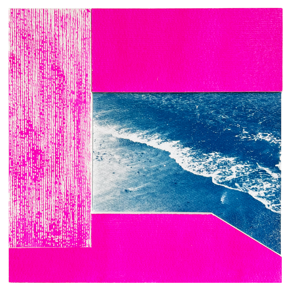 20 x 20 cm Cyanotype on watercolor paper, watercolor paints, masonite board, rear wooden frame 2025