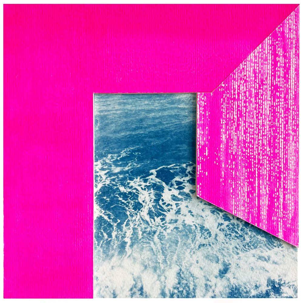 20 x 20 cm Cyanotype on watercolor paper, watercolor paints, masonite board, rear wooden frame 2025