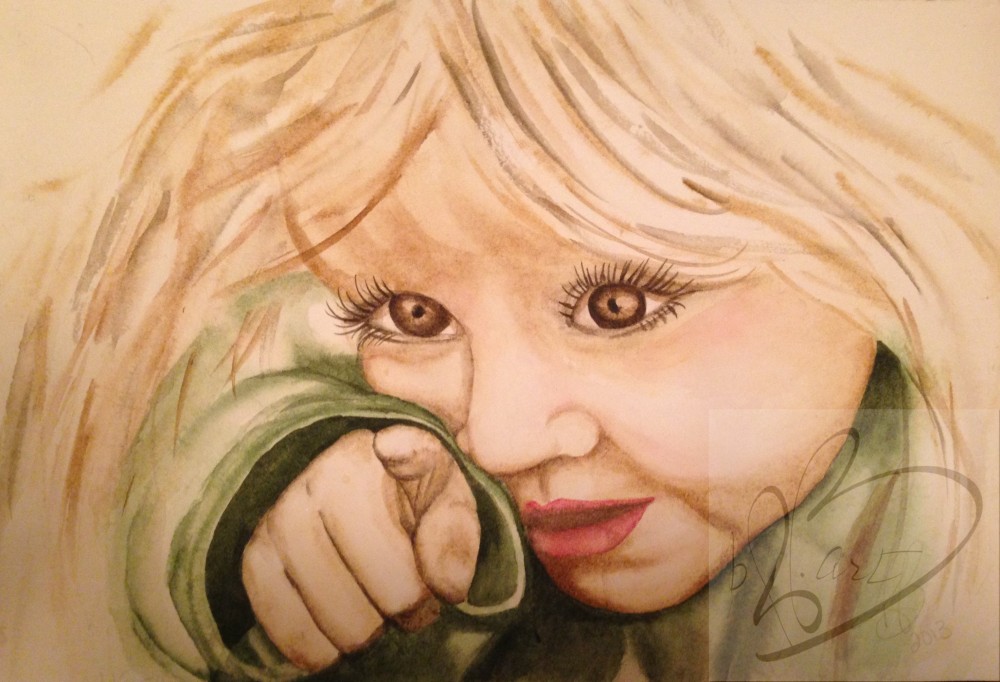 "I choose You!” is 9” x 12" watercolor, on 140 lb. Cold Pressed Cotton Paper. Working on this piece was so much fun.  The little one seemed to be teasing me the entire time I was working to get the fingers just right.