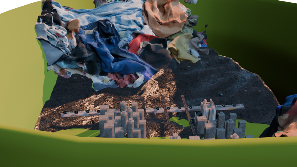 In this digital composition, a bucket containing a flooded microcosm of Pretoria serves as an allegory
for the cleansing effect of rest. The water acts as a purifier, washing away the residue of physical
labor.