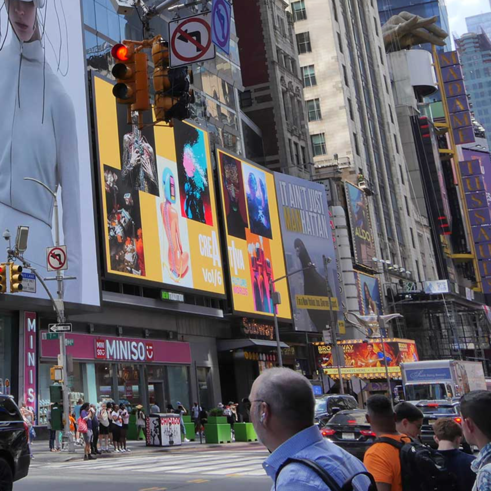 ”One of the core pillars of creAtIva Magazine is to give maximum visibility to the artists featured in each volume. That’s why we’re proud to announce our collaboration with Art Innovation Gallery, through which the work of our creators has reached one of the most iconic locations in the world: Times Square 5, New York City. The images are projected in mosaic format on giant screens, creating a unique visual experience that empowers art made with Generative AI. An unforgettable moment that not only amplifies the impact of each piece, but also places the artists on a global stage. This initiative represents much more than visibility: it’s a decisive step toward the recognition of digital art as a contemporary form of expression with immense potential. We remain committed to forging new paths and connecting creativity, technology, and iconic spaces." - Creativa Magazine