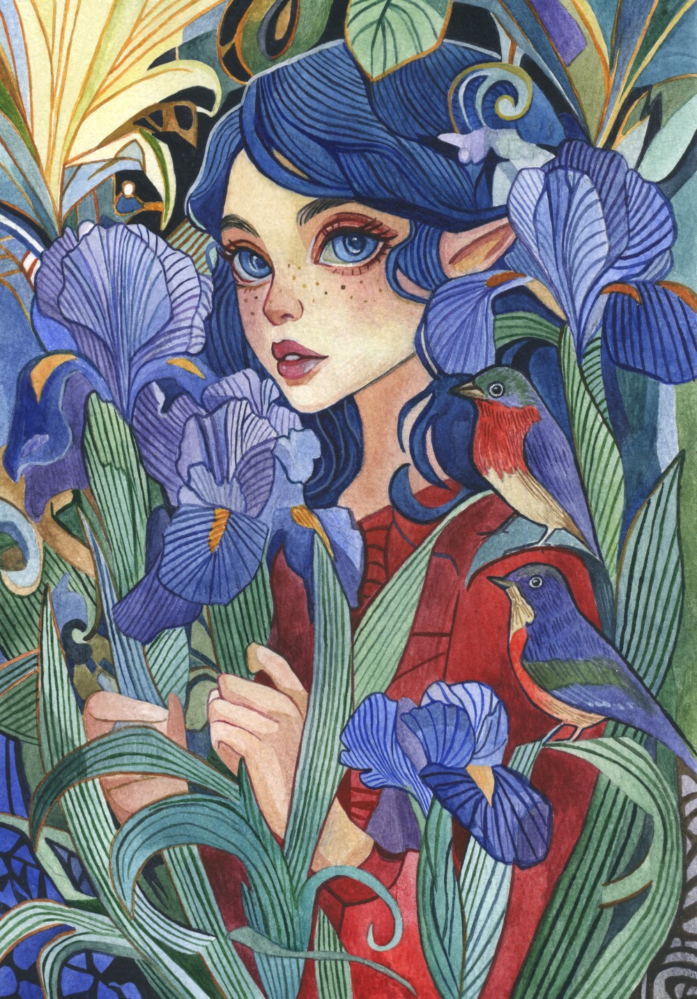 Watercolor painting.

She no longer sought magic far away, for it had blossomed within her. With each new day, the garden became more beautiful—precisely because she now lived in harmony with herself and the world around her.