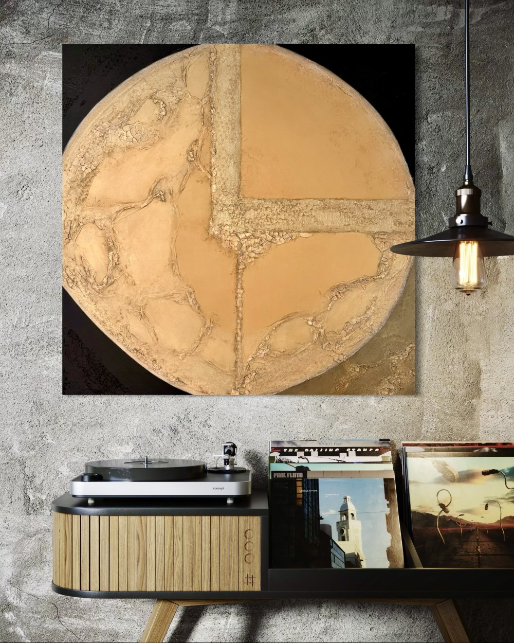 „The Sun“ ist ein ausdrucksstarkes Acrylbild in Mischtechnik, geprägt von warmen Naturtönen und sanften Strukturen, die eine leuchtende, harmonische Atmosphäre schaffen. Gold‑ und Beigennuancen erinnern an abstrahiertes Sonnenlicht, während feine Texturen dem Werk strahlende Tiefe verleihen.
Im Format 90 × 90 cm setzt dieses Unikat einen eleganten, lichtvollen Akzent und bringt Wärme und positive Ausstrahlung in jeden Raum.
 _________________________________________________________________________ Preis-Information: Das Kunstwerk ist für CHF 1’980.– erhältlich (Preis gültig bei Abholung vor Ort). Bitte beachten Sie, dass Verpackungs- und Transportkosten je nach Bedarf zusätzlich berechnet werden. Wenn Sie dieses Kunstwerk erwerben möchten, senden Sie mir einfach eine E‑Mail mit Ihrem Kaufwunsch an: 👉 cecile.art@gmx.de Im Anschluss erhalten Sie eine Rechnung mit Einzahlungsschein bequem per E‑Mail. Die Abholung ist nach Zahlungseingang möglich und wird individuell mit Ihnen vereinbart.