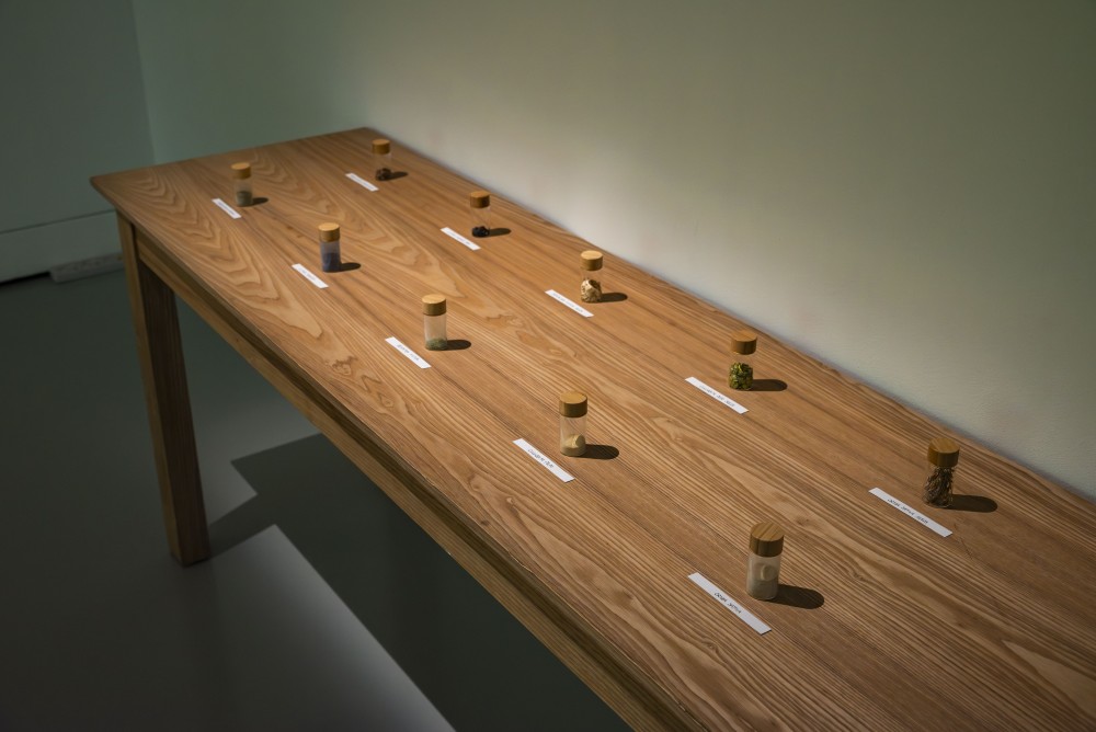 10 glass jars of seeds and pigments powder(rice, wax gourd, pumpkin,
butterfly pea flower, chili) 
2025
It is not merely a compilation of chemical symbols, but rather a journey of life. The crops I
cultivate with my own hands gather the genes of colour amidst wind and rain; I distil the blood
of petals, expose the tears of roots and stems to the sun, and seal the tides of plant respiration
within the confines of crystals. The powders sleeping in these bottles and jars were once
rivers of sap rushing through leaf veins, the sweet whispers of buds at dawn, and the sparks of
fruit bursting upon impact with the ground. When the passage of time captivates the flow of
life, they transform into tranquil moments of colour. When the canvas awakens, they begin to
breathe anew through colour.