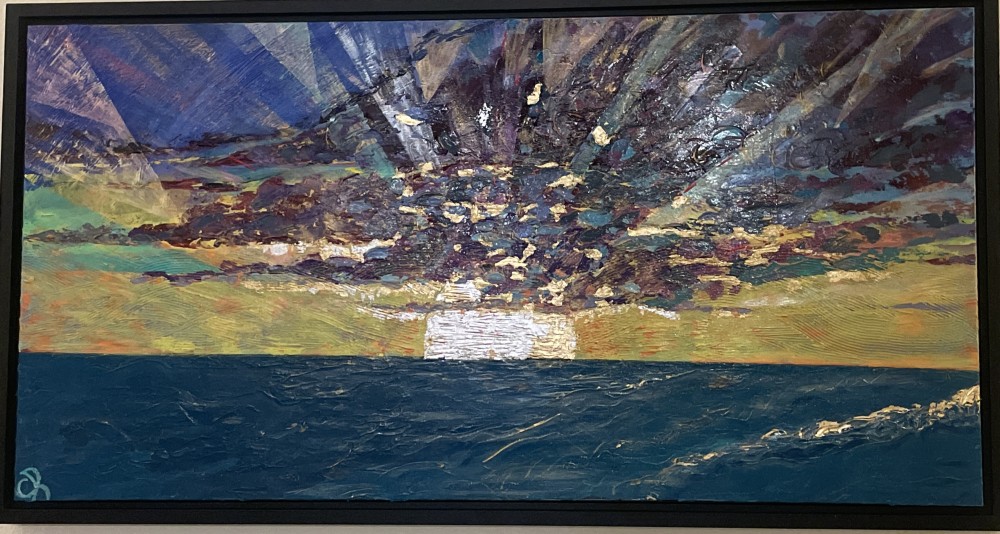 Thick impasto acrylic on canvas. The golden shimmered effect was created with gold and silver leaf. 2023 (Original Available)