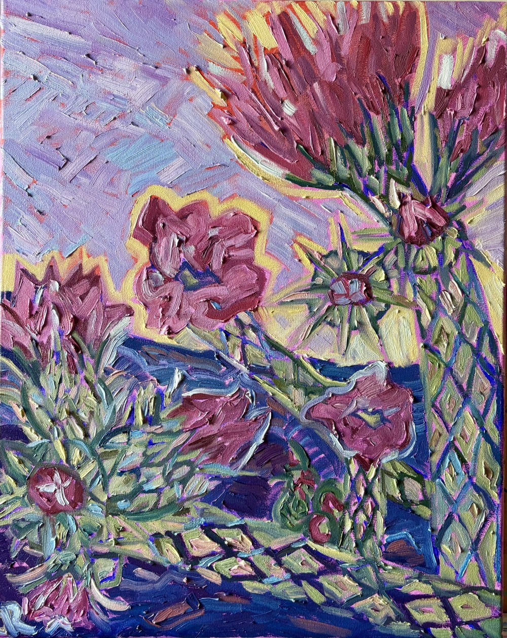 16x20 Oil on canvas of springtime cholla blooms. 2026 (Original available)