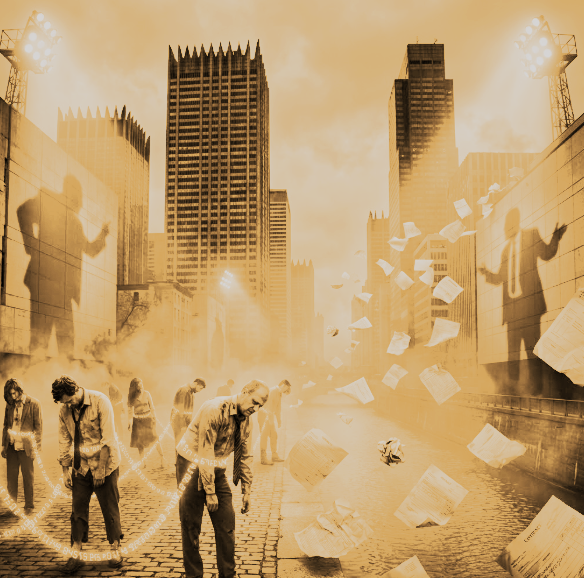 Endless cycles of obligation and exploitation, showing how labour is bound by structural injustice.