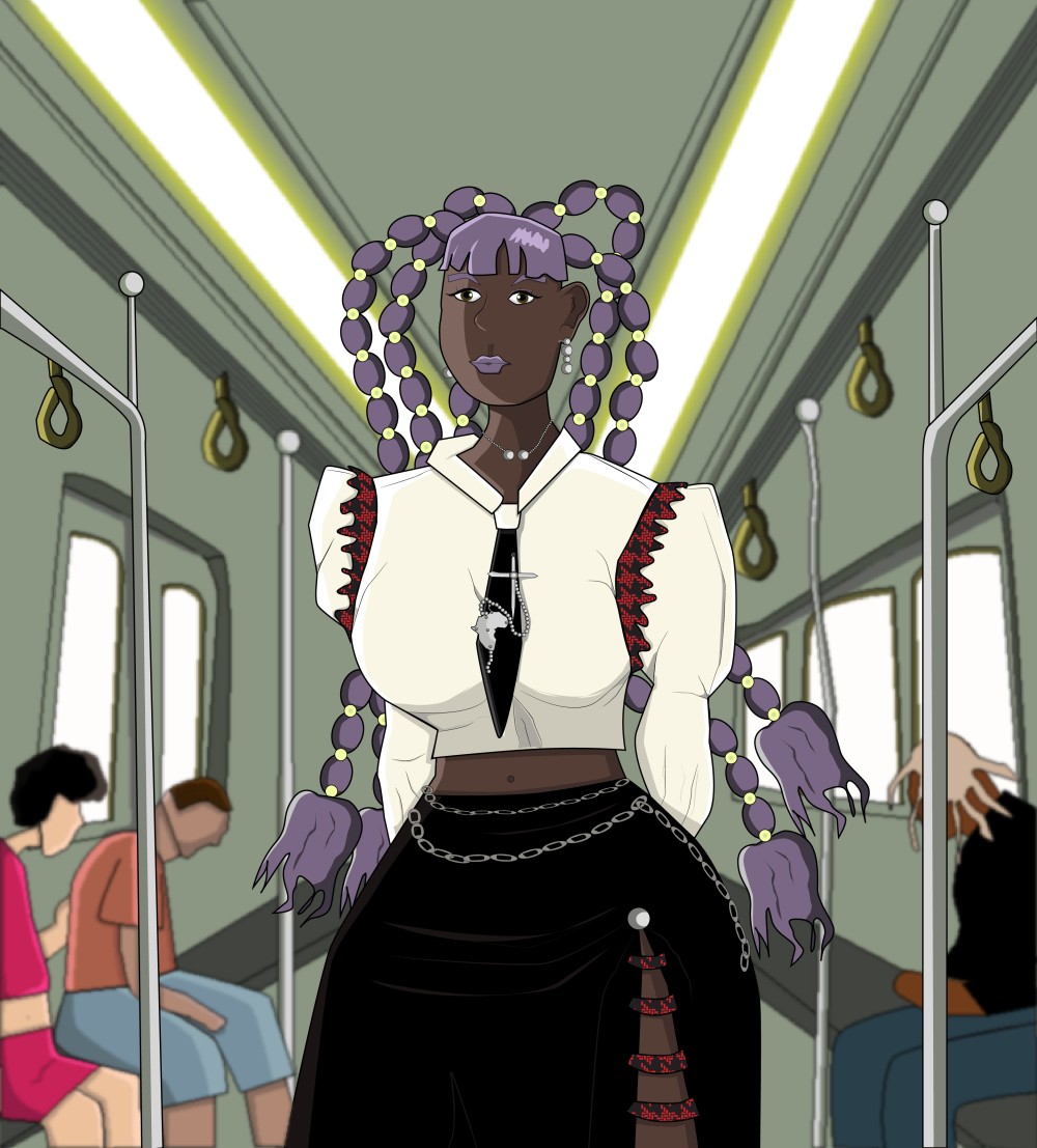 Train of thoughts...depicts a scene on a train with people battling several emotions.