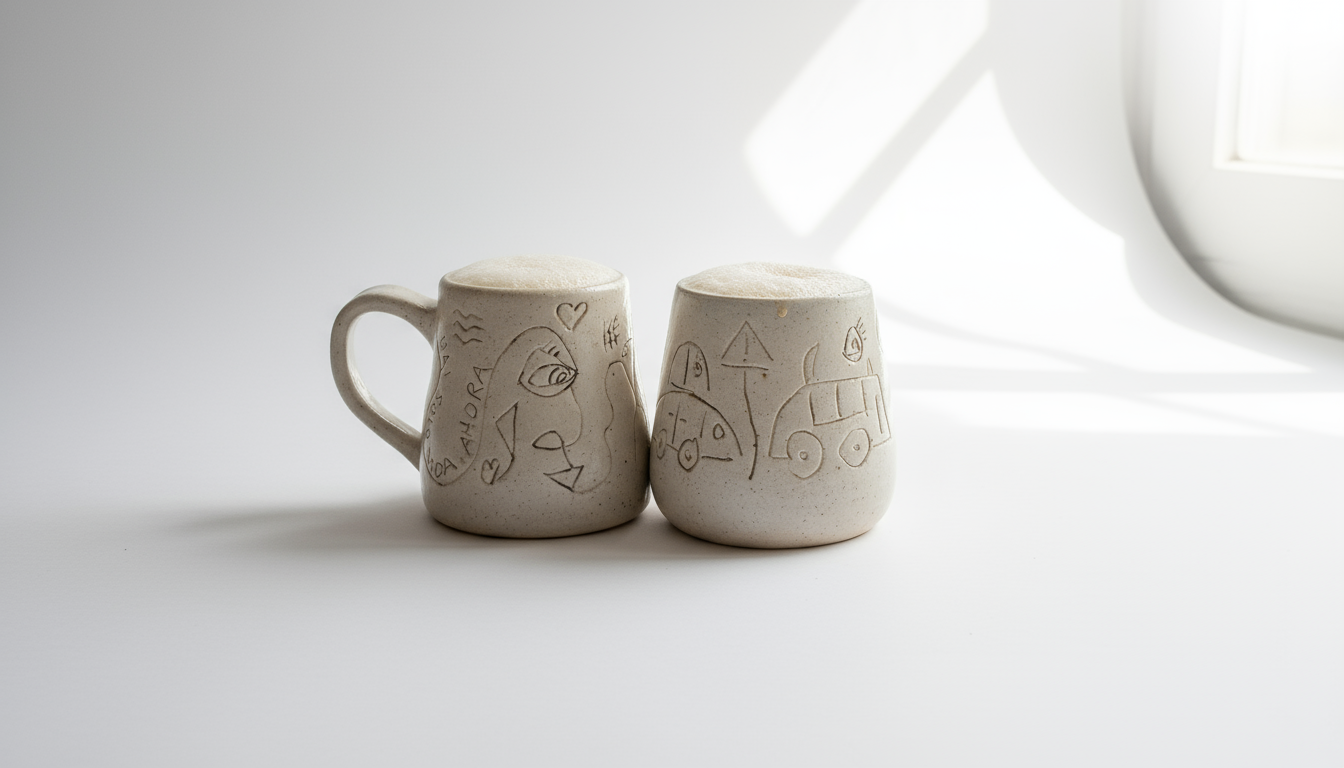 Stick Figures Mugs & Kindness
Pottery taught me nothing truly breaks. It also taught me nothing truly holds—that's true for a simple mug, that's true for what we perceive as life
These are my stick-figure mugs. They look playful, childlike — but for me, they carry a deeper truth.
Every line is wobbly, imperfect, dual — just like life. Instead of chasing perfection, I allow kindness to guide the process. Because what really matters isn’t flawless shapes or outcomes, but how gently we treat ourselves along the way, and as a cancer survivor and disabled person I learned kindness the hard way. 
Clay collapses if I push too hard. Life does too. That's why all my mugs depict kindness — first as a constant memory towards myself, especially when chronic physical limitations shape my day, then for anyone interested in adding some kindness to their daily rituals, be it coffee, matcha or simple black tea.
My aim is that when you hold one of these mugs you will see more than a coffee or a tea. You will see a practice: smile at imperfection and remember to meet yourself with acceptance, and then, maybe, also remember that nothing is ever truly broken.
