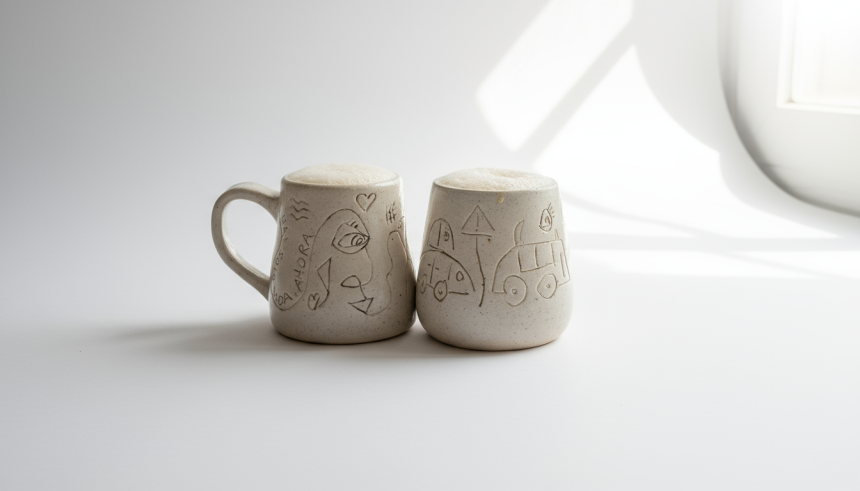 Stick-figure mugs