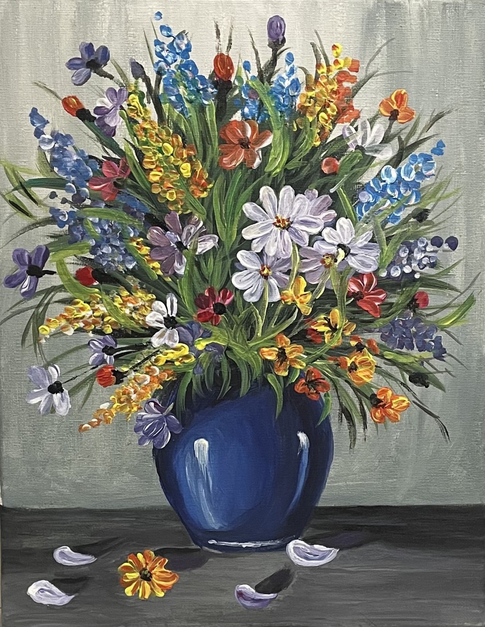 Acrylic paint at 35cm (h) x 28cm (w).