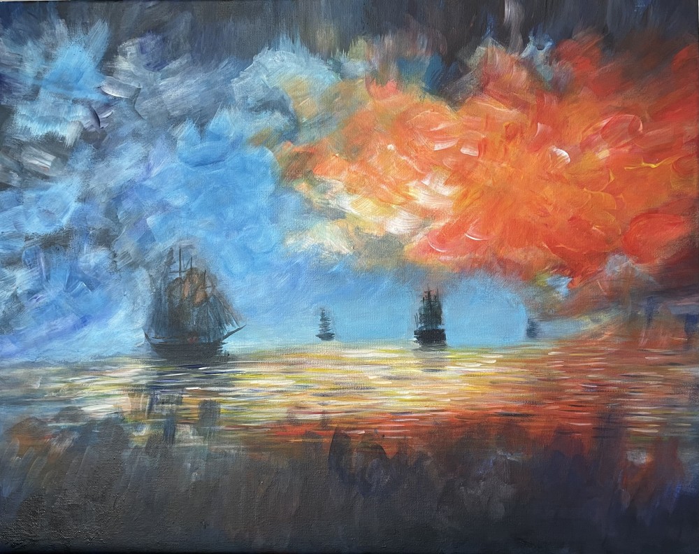 Acrylic paint at 50cm (w) x 40cm (h).