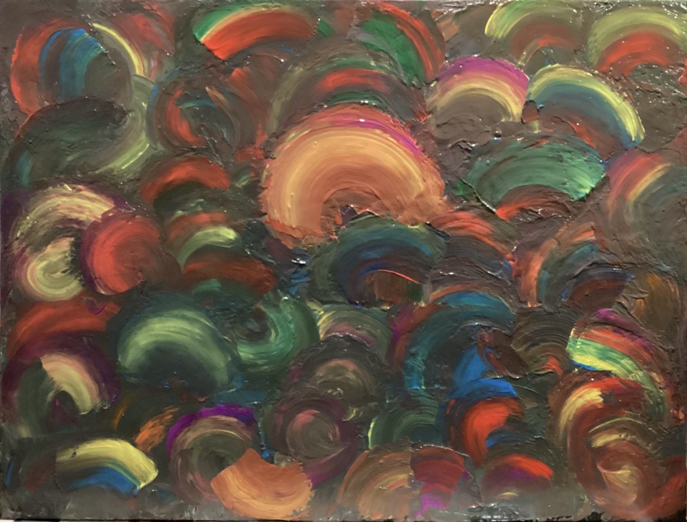 Acrylic paint at 50cm (h) x 60cm (w).