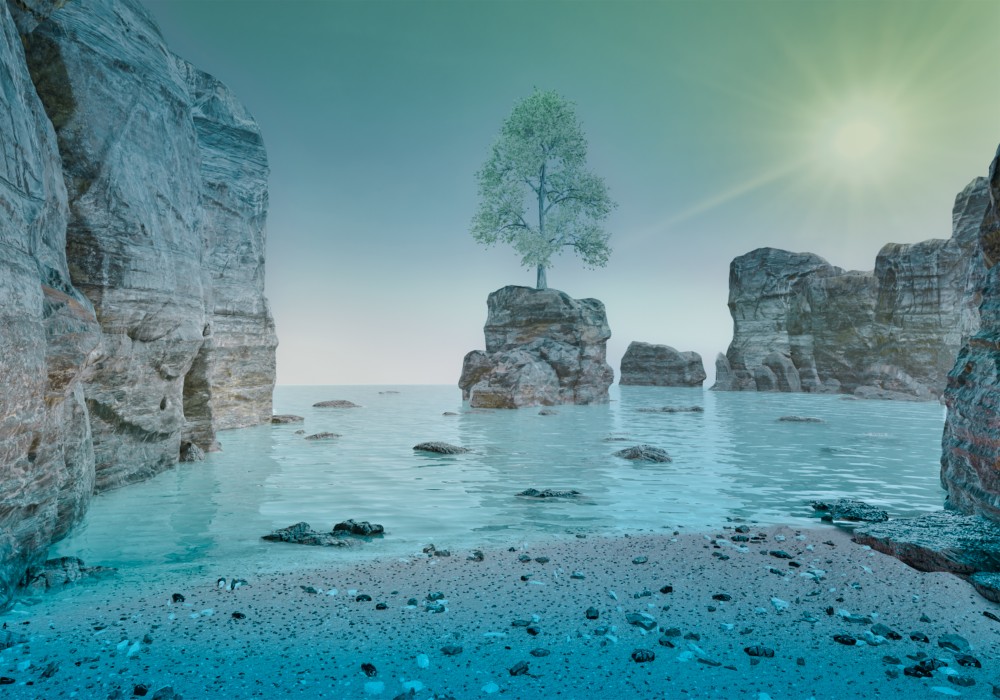 In this work, I sought to represent the strength of life within apparent solitude. The tree, growing upon an isolated rock, symbolizes for me the ability to endure, to take root in unexpected places, and to flourish even when the surroundings seem adverse. The serenity of the water and the sunlight that envelops the scene are not merely a backdrop, but a reminder that even in isolation, hope can emerge.
I want the viewer to perceive this space as a silent refuge, a place to pause and recognize that beauty also arises from both fragility and resilience. Island of Life is a discovery within my own creative exploration, a landscape that reflects my constant search for those hidden corners where the essential becomes clear. My wish is that, in contemplating it, one feels the calm but also the latent force of existence that persists and reinvents itself.