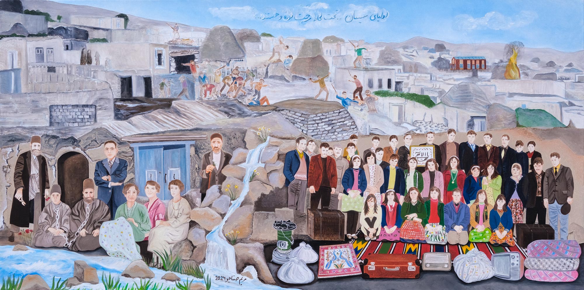 As a Persian American artist, Maryam Safajoo’s work is a testament to resilience, memory, and justice. Her paintings narrate the stories of the Iranian Bahá’í community’s systematic persecution after the 1979 revolution—stories that are often erased, silenced, or preserved only in the memories of those who endured them. Working in oil on linen, she creates miniature-scale paintings that function as visual ethnography, safeguarding the experiences of individuals denied representation. Her narrative paintings extend this testimony into a sustained and resonant practice of visual storytelling.

Maryam experienced this oppression firsthand in Iran. She vividly recalls the morning when government security forces raided her home, ransacked it, and took her father to prison. She remembers her younger sister crying on her way to school. Years later, her sister was denied access to university, and when she sought answers, she was placed in solitary confinement. These experiences are not isolated. They are part of a broader, ongoing reality that has affected generations of Bahá’ís in Iran—individuals who have been executed, imprisoned, deprived of education, and had their homes and livelihoods stripped away.

Many of the incidents she depicts only exist in the memory of those who experienced them and have no pictorial existence. In many cases if visual records did exist, they have been confiscated by the Iranian authorities in raids of homes. Through conversations, interviews, and archival research, she reconstructs these histories with meticulous detail, incorporating the clothing, artifacts, and environments that were present at these events. Her paintings often depict individuals posing as figures from real stories, allowing those who have lived these experiences—or who carry their legacy—to become part of the storytelling process. She is in consultations with her subject until the end of painting. Every detail, every gesture is confirmed and consulted with the individuals until the final brushstroke.

Maryam grew up surrounded by stories of resilience. As a child, she often accompanied her family to visit the homes of Bahá’ís who had lost loved ones to persecution. Her mother, who was imprisoned at 19, spent two years behind bars; nearly all her cellmates, including Mona Mahmudnizhad a 17 year old, were later executed. Maryam listened to the firsthand accounts of their unwavering spirit and sacrifice—narratives that now profoundly shape her artistic practice.

Through her work, Maryam reflects on a world free from prejudice—one where people are not judged by their belief, gender, identity, race, or social status and etc..

The Bahá’ís of Iran are not the only community facing systemic oppression, and She hopes her paintings spark broader conversations about justice, equity, and freedom of thought. Her goal is not just to document suffering but to highlight the strength, dignity, and humanity of those who endure.

Maryam’s paintings reside in the permanent collections of institutions such as The Museum of Fine Arts, Boston; The Nobel Prize Museum; The San Diego Museum of Art; and The Crocker Art Museum, preserving stories of resilience and human rights for future generations. Through exhibitions in museums and galleries around the world, she strives to give voice to those silenced by oppression. Her work has been recognized with prestigious awards and fellowships, most notably the 2025 Guggenheim Fellowship in Fine Arts, underwritten by Robert De Niro in honor of his father, the painter Robert De Niro Sr., a Guggenheim Fellow in 1968. Her paintings have also been featured by major media outlets, including The Boston Globe, the BBC, and Voice of America, further amplifying narratives that might otherwise be forgotten.