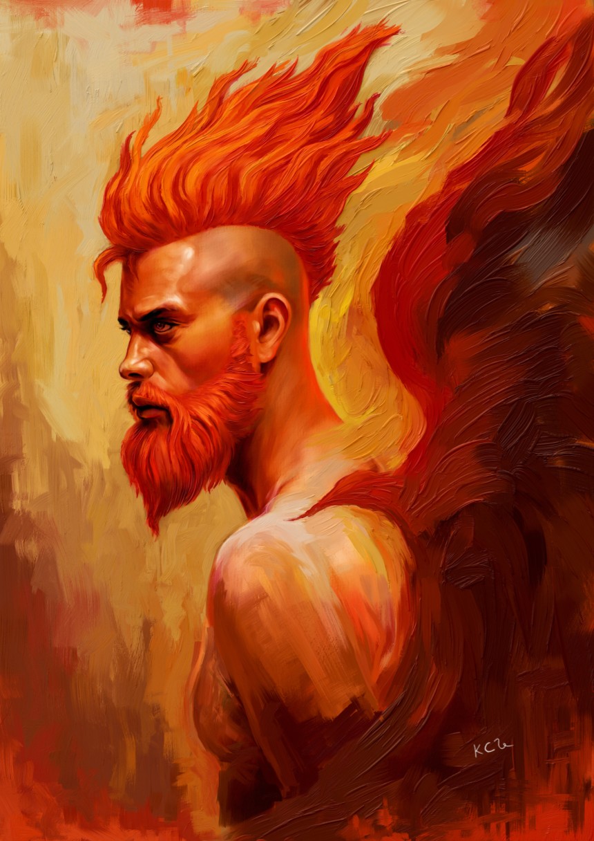 Fiery Mohawk: Bearded Man Portrait Digital Painting