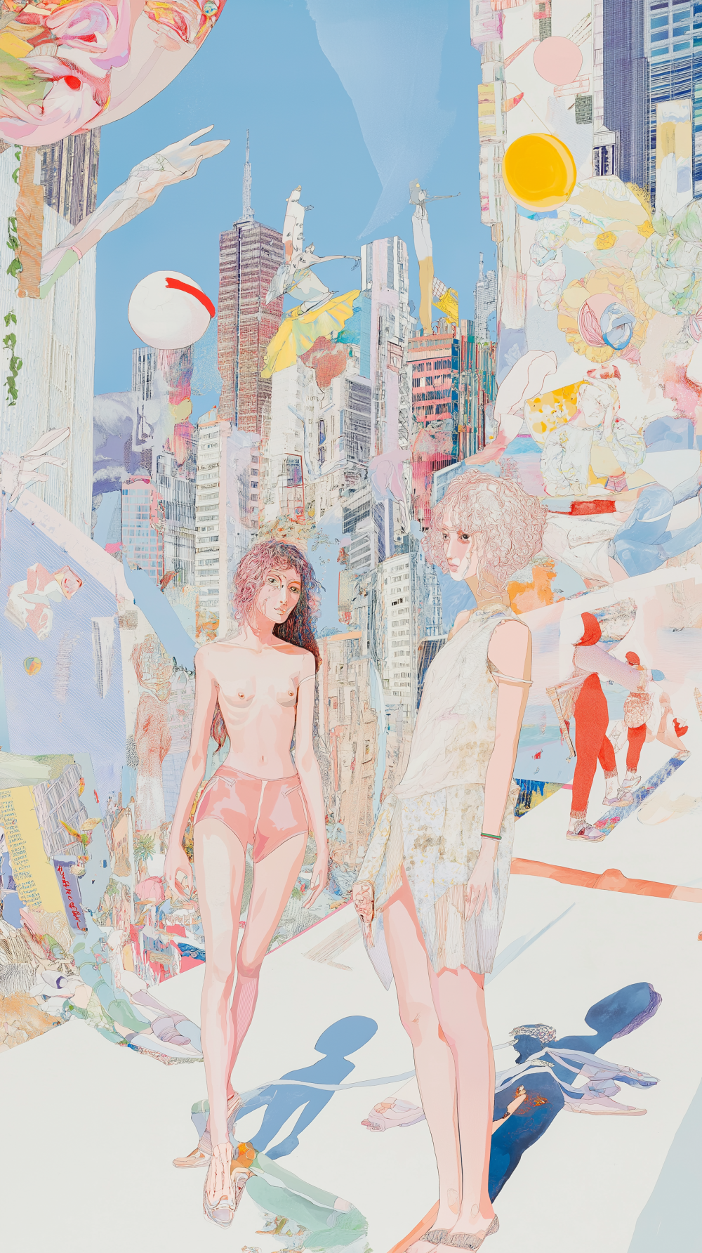 This artwork celebrates the freedom and empowerment of women in an urban, modern context. The juxtaposition of bold femininity with the sprawling metropolis symbolizes resilience, independence, and self-expression. Through its delicate yet confident portrayal, the piece challenges societal norms and redefines the role of women in shaping the future. It is a dreamlike ode to liberation, individuality, and the boundless potential of women in a rapidly evolving world.