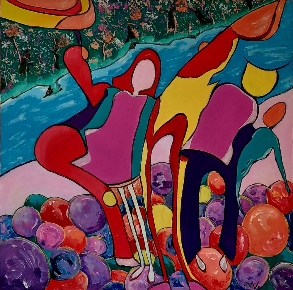 Acrylic on canvas measuring 61 x61 cm.