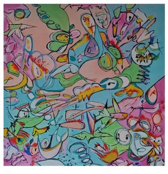 Acrylic on canvas measuring 61 x 61 cm.