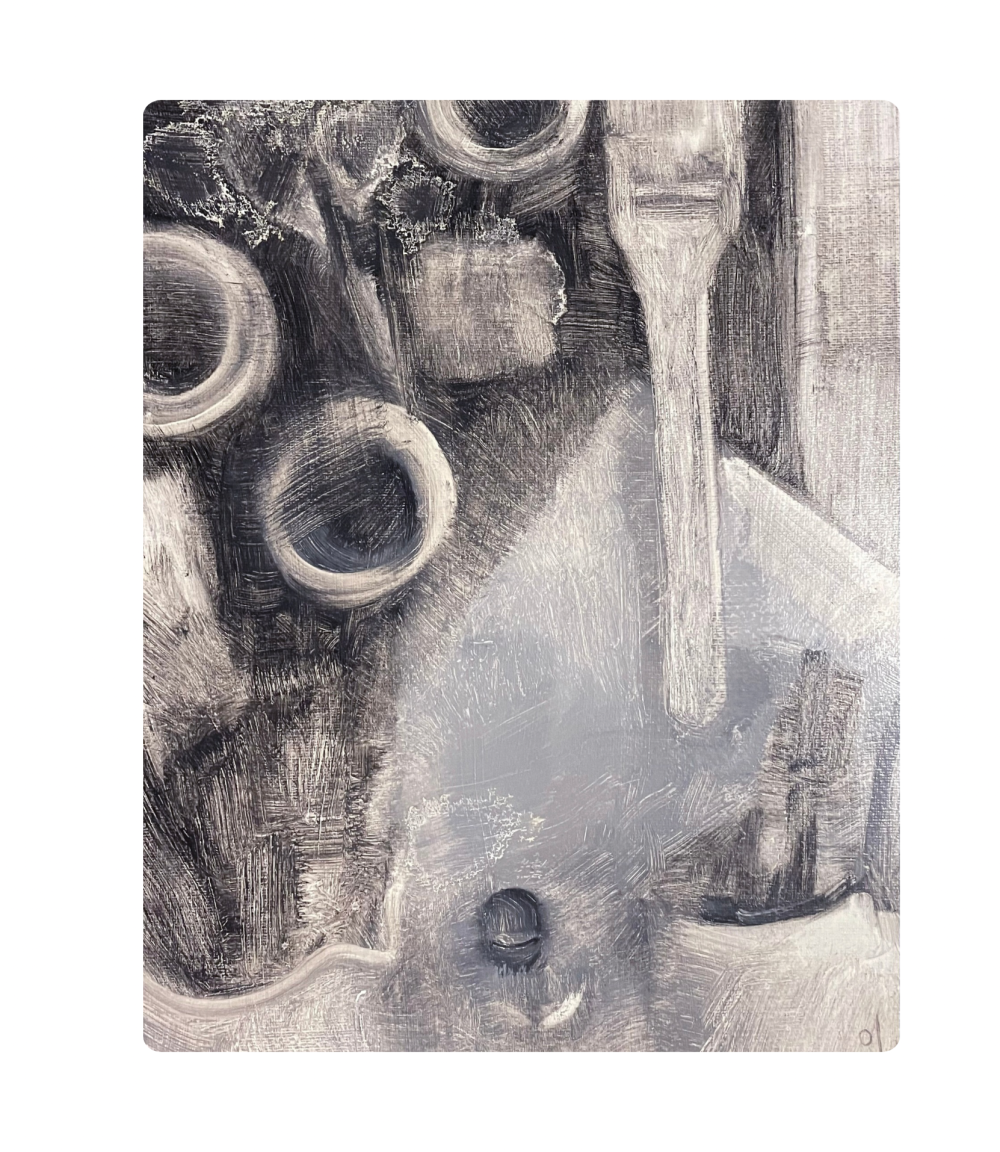 Pintar a diario enfocando toda mi atención en el proceso de aplicar la pintura, observar, soltar el control de un resultado específico, estar abierta a lo inesperado y así aprender de él.
.
.
.
.

óleo sobre papel
50x35cm
colección Blanco y Negro