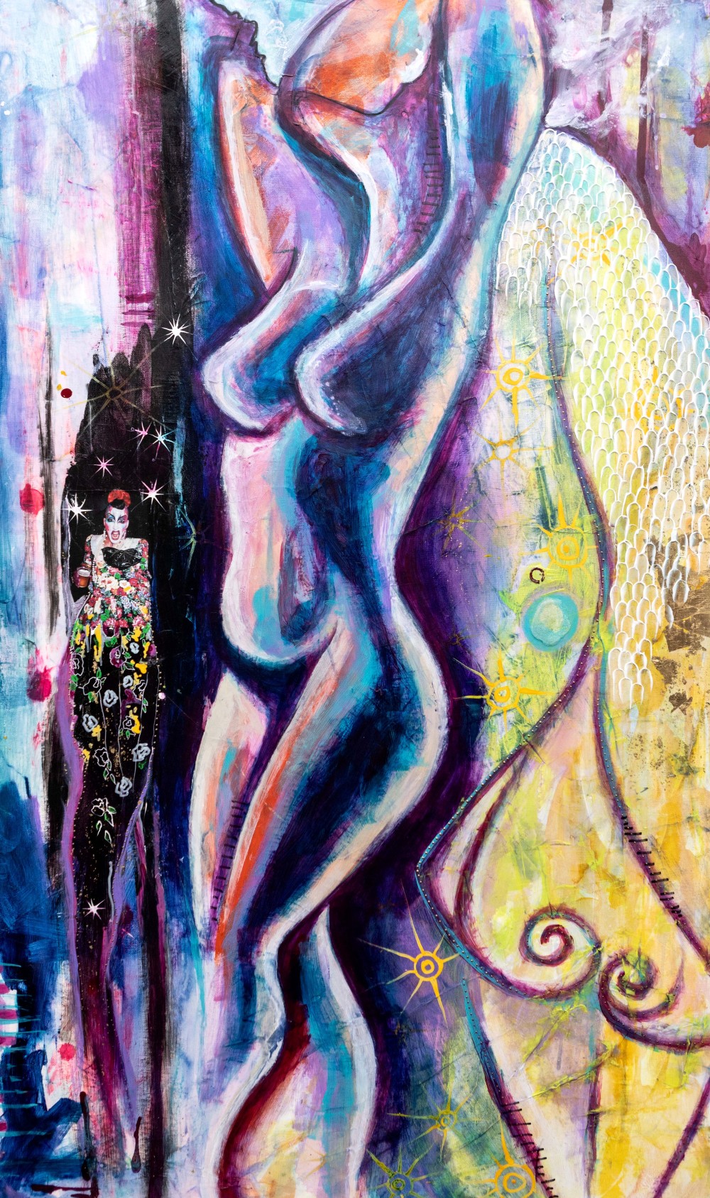 Beyond judgment and organized religion
30 x 48 - Mixed Media:
Acrylic, gels, ink, plaster , glass beads, gold leaf
2021