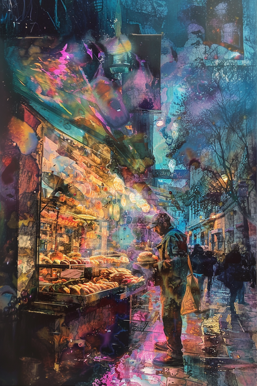A street scene dissolves into color and memory—capturing fleeting moments where reality melts into emotion and imagination.