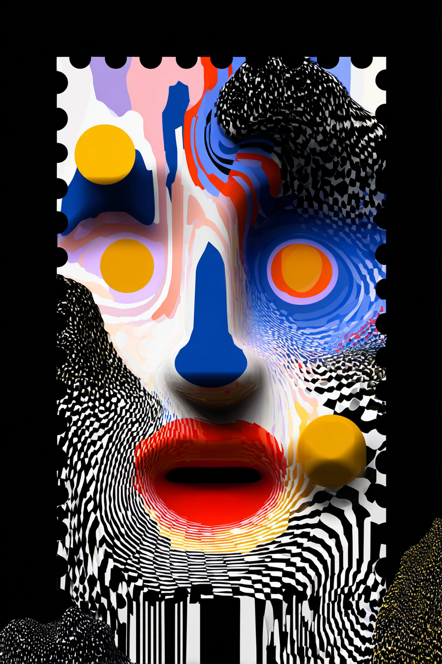 A face assembled from fragments—color, code, and chaos—questioning whether feeling can exist without a human core