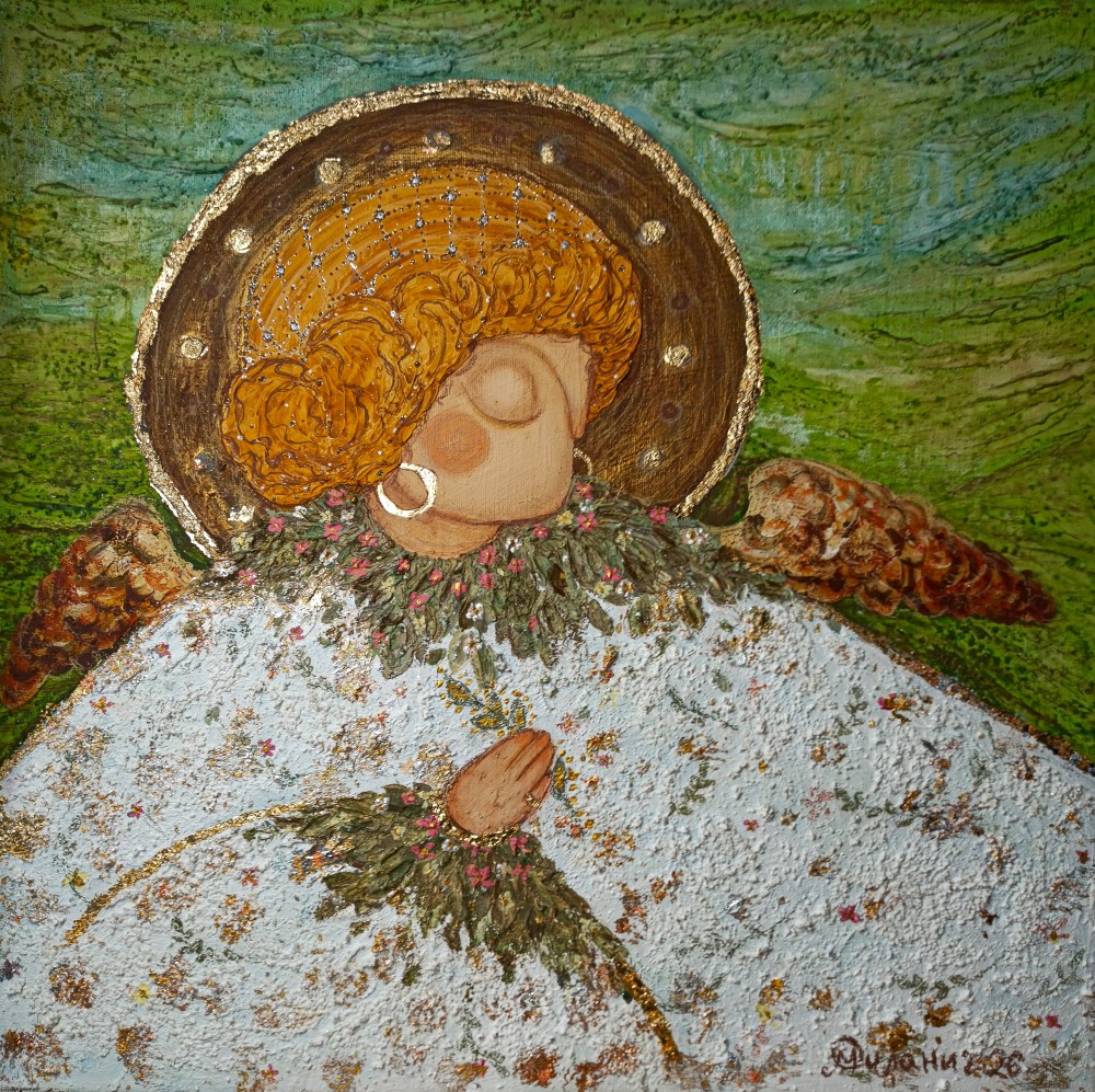 In this piece, I poured my soul into capturing serenity and divine grace through soft impressions and delicate details. The golden leaf adds a sacred glow, symbolizing light and hope, while the gentle forms evoke warmth and protection. This artwork brings a peaceful, uplifting energy, perfect to inspire calm and spiritual reflection in any space it graces.

(private collection)