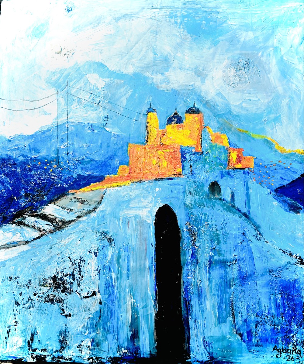 At the coldest edge of becoming, something refuses to disappear. Burning Solstice captures a moment suspended between extremes where the weight of void the vast and deep blue, presses against a fragile but defiant warmth from the scorching sun . The glowing structure stands not just as shelter, but as memory, as presence, as resistance against erasure. It burns quietly, insisting on its existence within a landscape that seems to swallow everything whole. The solstice marks a turning point a threshold where light and darkness interact. Here, that moment is internal as much as it is atmospheric. The sun does not consume; it endures. It becomes a witness to time, to loss, and to the stubborn persistence of life. Within the Blue collection, this work explores the tension between cold distance and human intensity reminding us that even at the furthest reach of isolation, something within us continues to burn