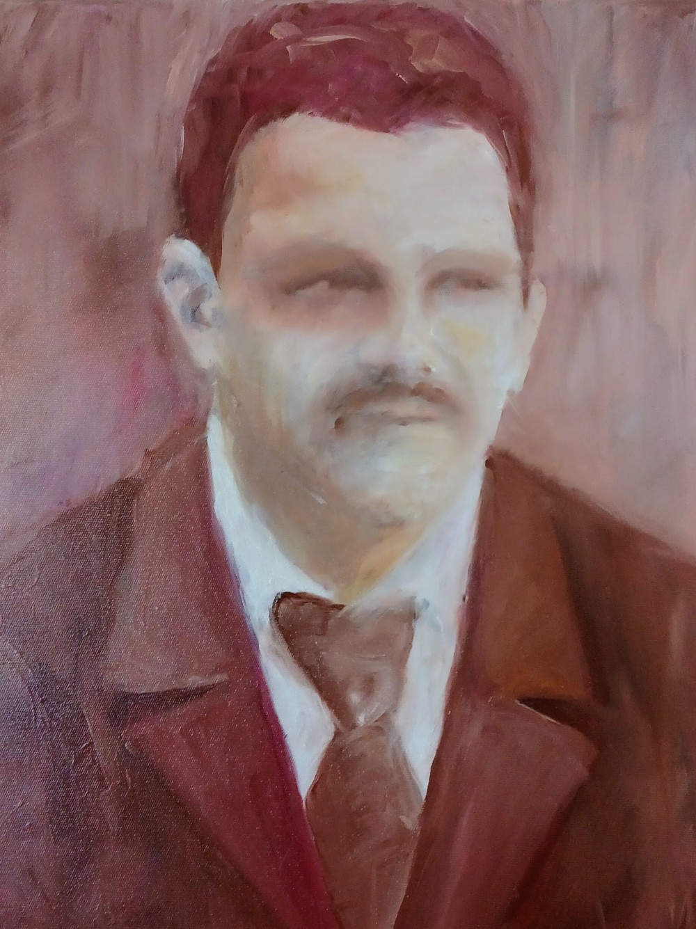 Acrylique et huile sur toile, 30 x 40 cm. J'ai créé ce portrait à partir d'une ancienne photographie, plusieurs années après la mort de mon père, et je l'ai utilisé pour l'installation RACINES à Shakirail à Paris dans le cadre de l'exposition RAMIFICATIONS, en novembre 2025.