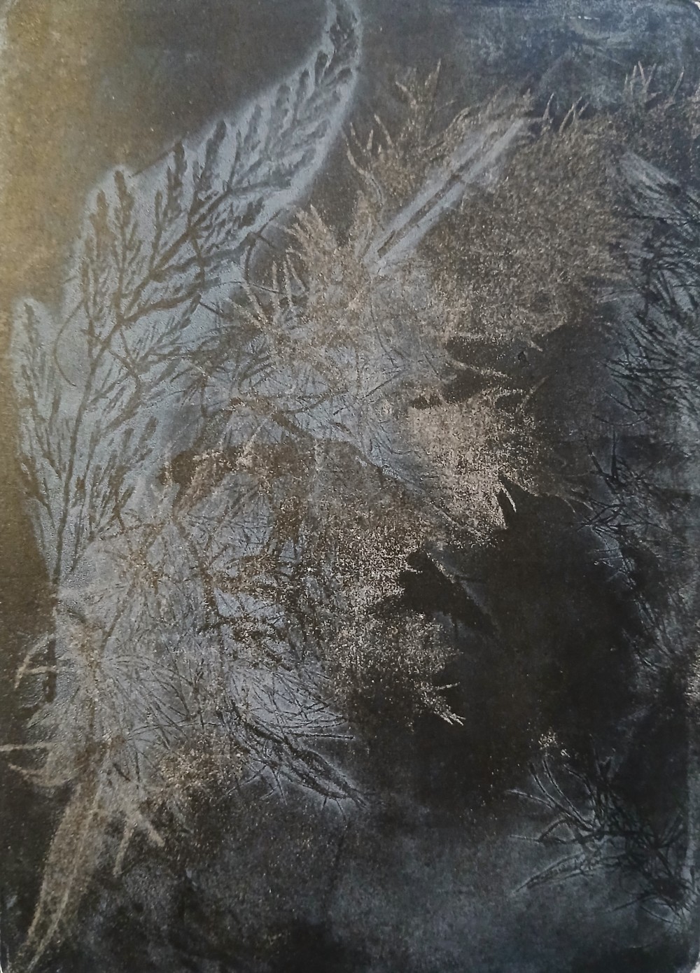 tirage monotype sur plaque de gel, 2025.
Cette œuvre fait partie d'une série réalisée en Italie en juillet 2025. Il s'agit d'œuvres graphiques centrées sur les racines familiales. La recherche porte plus particulièrement sur mon père, Bruno Magatelli, et ma mère, Eusapia Nalli. Ils se sont rencontrés jeunes à Milan, où ils avaient immigré de la Valteline et des Pouilles. 
Le projet explore leur histoire à travers les liens familiaux, les souvenirs et les lieux emblématiques...