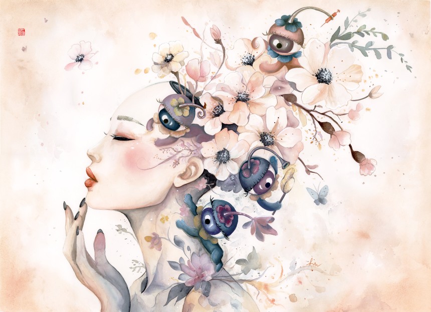 The Careful Chase, 2025, watercolor & gouache on paper, 29” x 40”, free domestic shipping