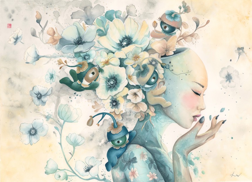 Clinging On, 2025, watercolor & gouache on paper, 29” x 40”, free domestic shipping