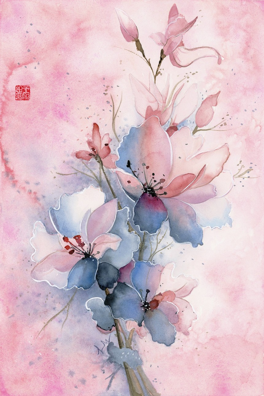 "Blue or Pink? #1," 2026, watercolor & gouache on paper, 18” x 13”, FRAMED, free domestic shipping