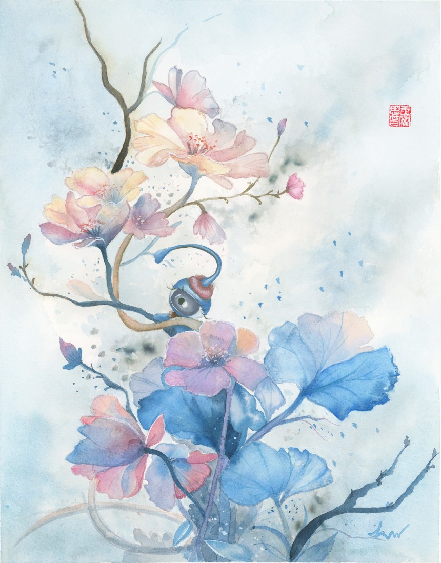 "My Zen? #2," 2026, watercolor & gouache on paper, 18” x 14”, FRAMED, free domestic shipping
