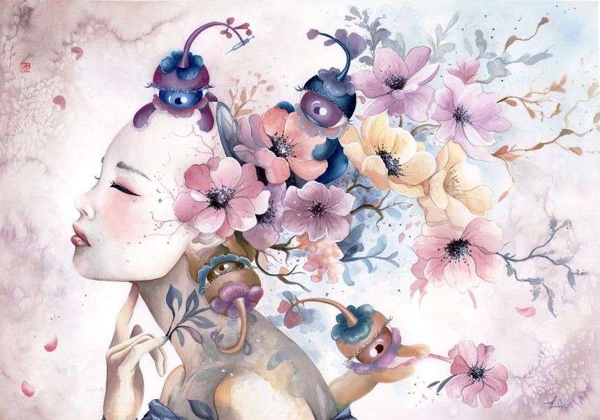 Stay Please?, 2025, watercolor & gouache on paper, 29” x 40”, free domestic shipping