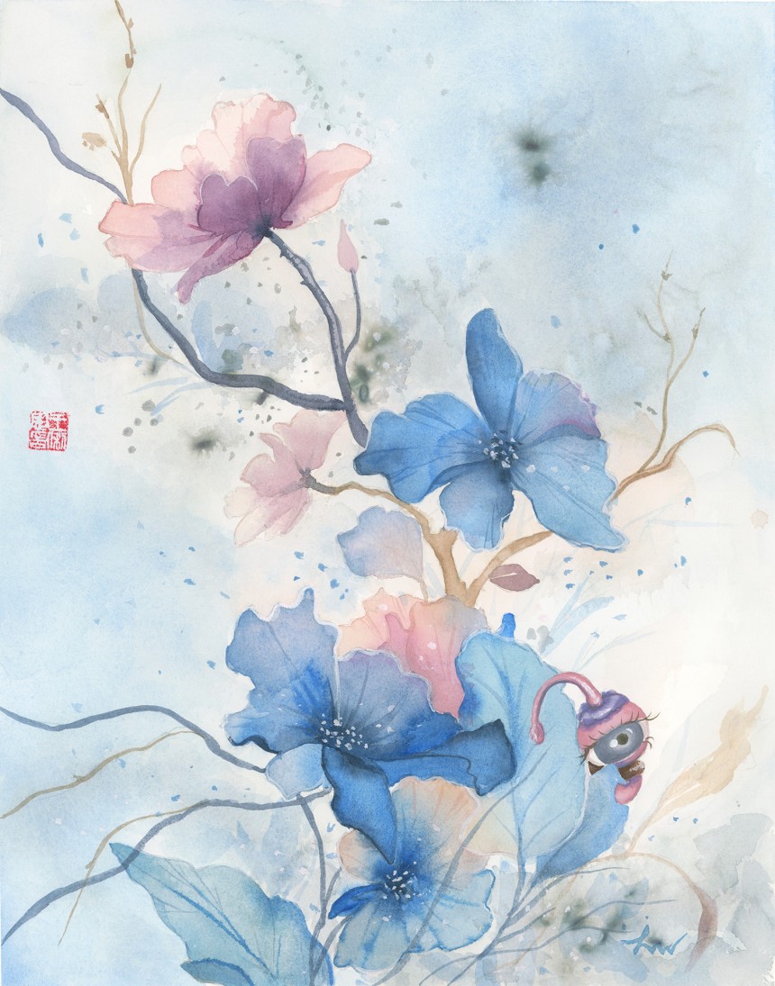 "My Zen? #3," 2026, watercolor & gouache on paper, 18” x 14”, FRAMED, free domestic shipping