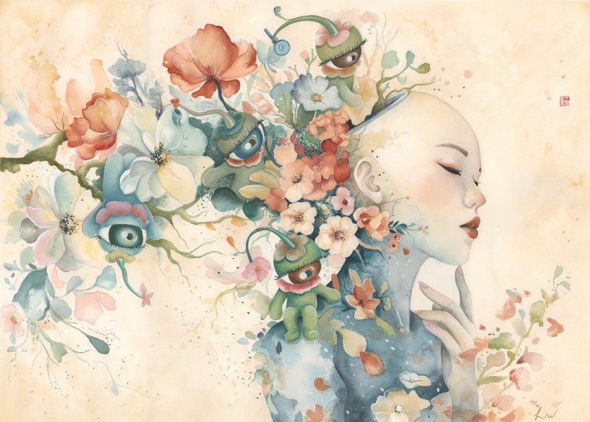 Inquiry Within, 2025, watercolor & gouache on paper, 29” x 40”, free domestic shipping