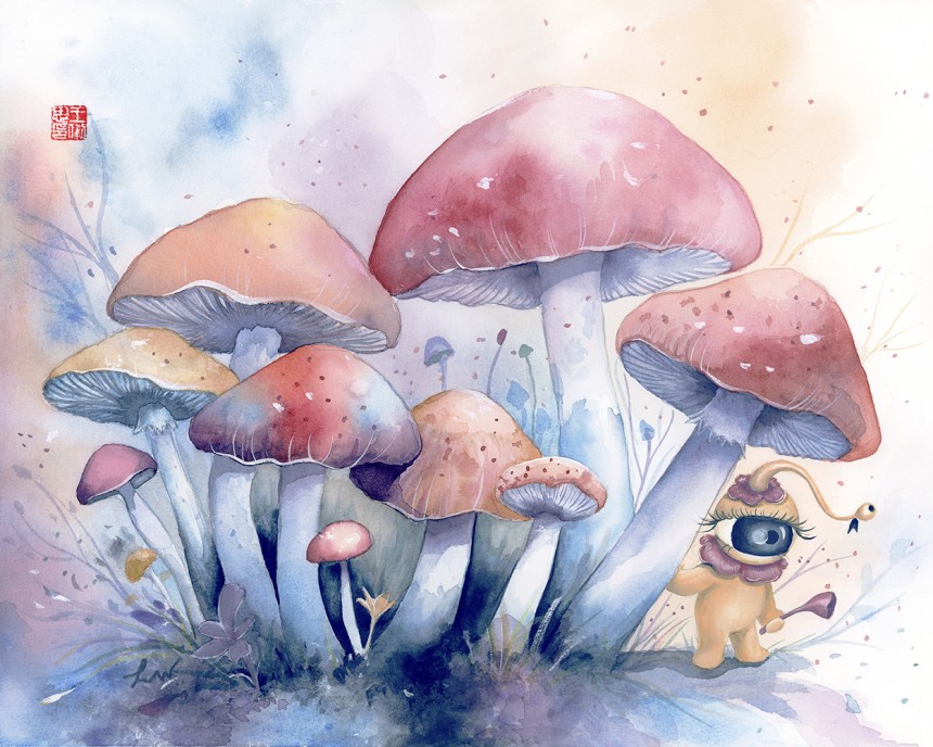 “Just One Peek,” 2026, watercolor & gouache on paper, 13” x 18”, FREE domestic shipping