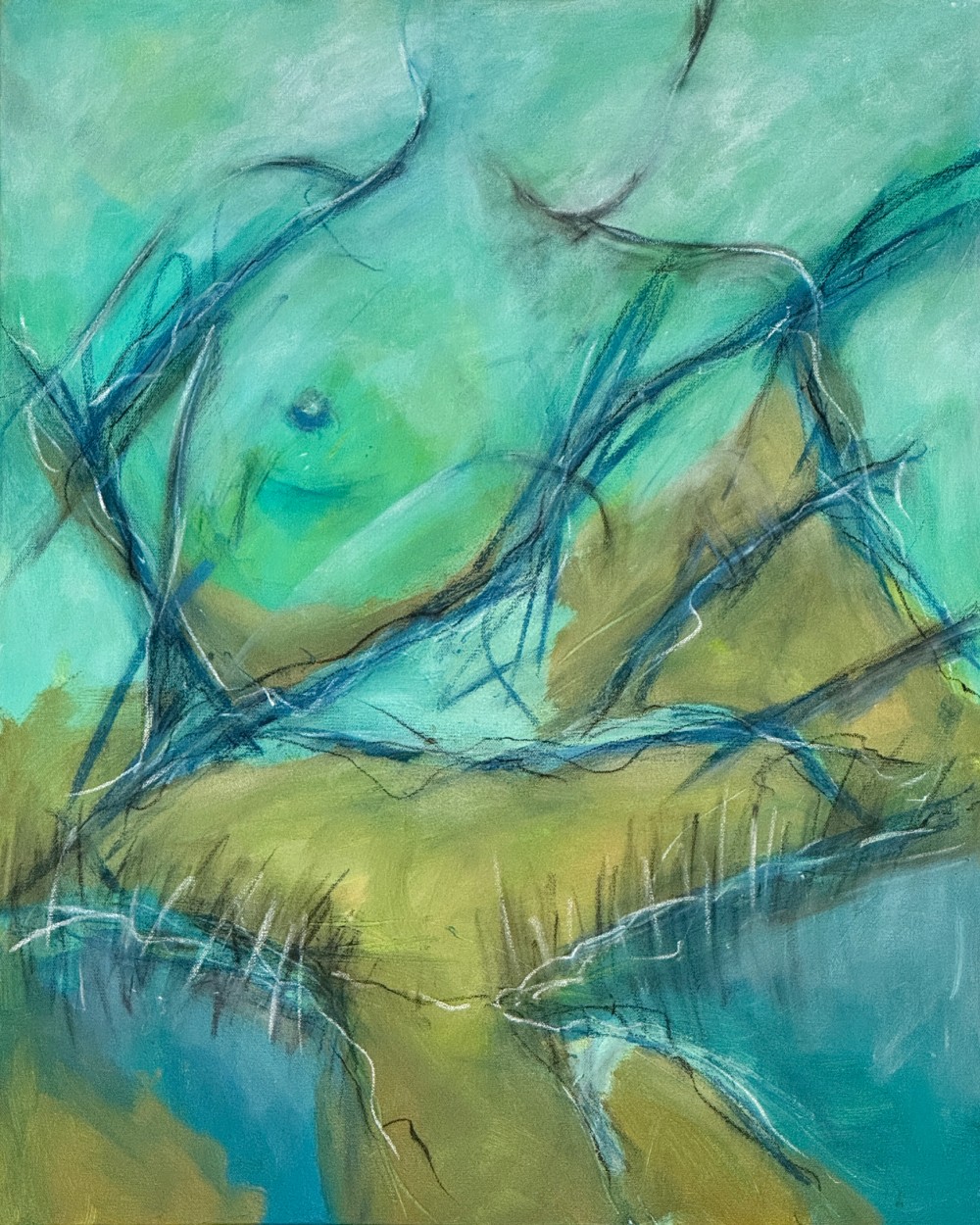 24"Wx30"Hx1.5"D
Acrylic paint and chalk pastels on stretched canvas.

This work explores how deeply we are connected to our surroundings and the challenges we face when we leave an uncomfortable environment.