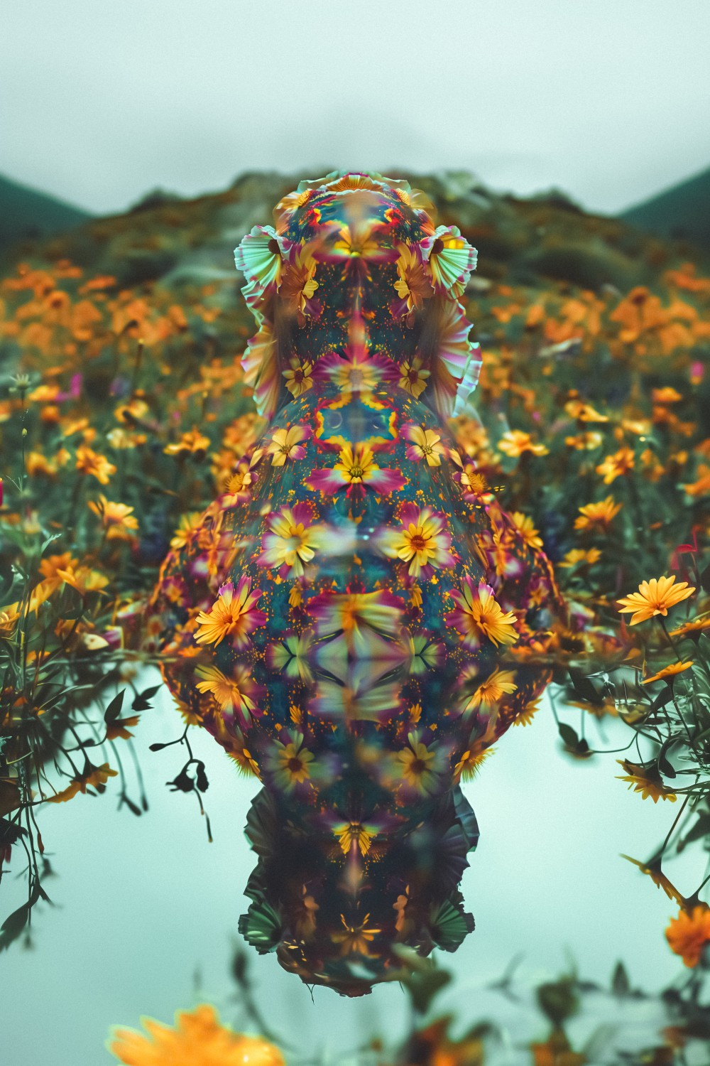 She hums in color, bends in hush
A breath between the ripples' rush
Time unspools in liquid thread
Petals drift where echoes bled.

Eyes of ember, lips of mist
A shape unformed, a dream half-kissed
Light refracts and silence weaves
She lingers only where one believes.

To touch is loss, to see is doubt
She blooms within, then turns without
No name to call, no place to stay
Only current, only sway.