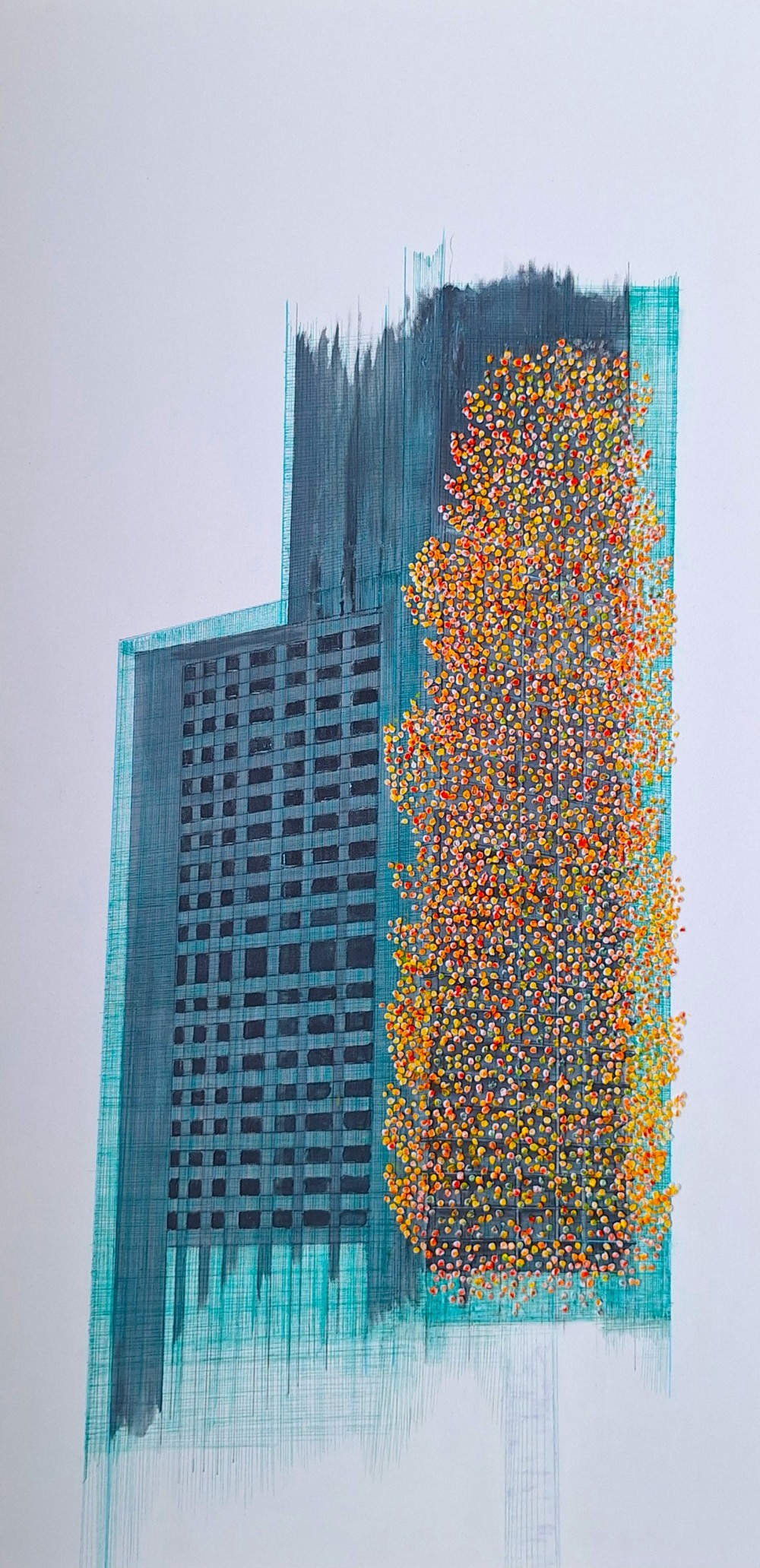 Acrylic Paint on Canvas, Embroidery, 100x50 cm, 2023