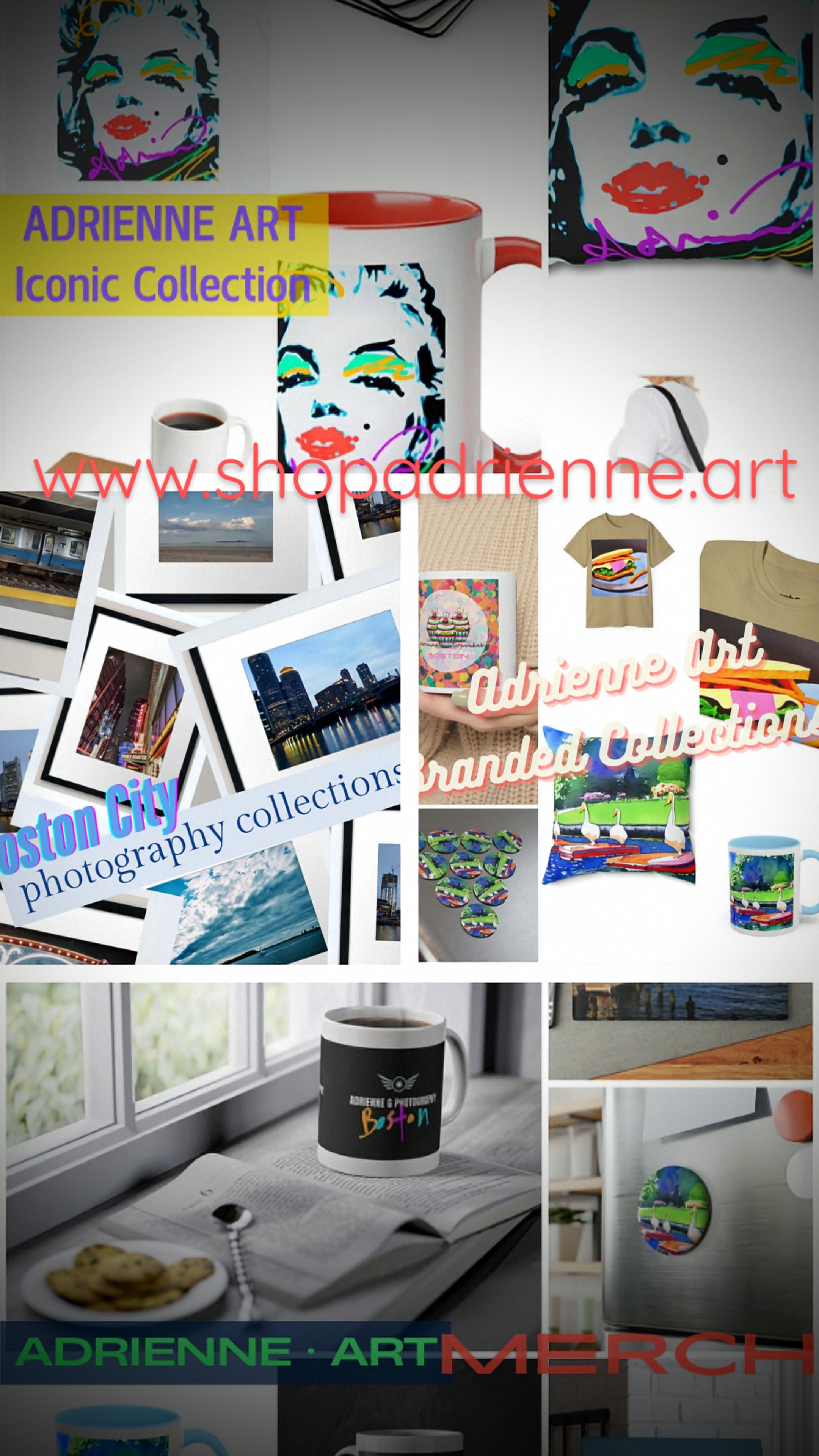Commercial, Digital & Fine Art. Photography.

Graphics & Web Design. Branding. Small Business Training.

Merchandise. Apparel. Shops + Stores.

*  *  *  *  *  *  *  *

" Adrienne G is a multimedia creative, artist, and photographer based in Boston, Massachusetts, known for her diverse work encompassing commercial, digital, and fine art. She also has a background in writing, blogging, and education.

Adrienne G offers original artwork, photography, limited editions, framed prints, and merchandise. She also has experience with teaching art and small business mentoring, with one client praising her ability to break down complex concepts into simple forms and her effective teaching style. She is also involved with a variety of independent projects and volunteer work which suggests a community or collaborative aspect to her art practice. " [end quote]

*  *  *  *  *  *  *  *

ABOUT

Adrienne G, the Boston-based multimedia artist, explores a wide range of themes and subjects in her work, driven by a philosophy of seeing "art in almost everything!". Her interests are notably diverse, encompassing various aspects of art and design, as well as drawing inspiration from both city life and the natural world.

Key themes and subjects in her artwork include:

Nature and Landscapes:
Particularly drawn to the ocean and beaches, her work often features these elements. She explores concepts like peace, calm, and the beauty of natural scenes. She has created collections such as "Essential Elements" Peace & Calm Beach Collection and Boston Boats Collection, incorporating images of sunsets, skies, and seascapes.

Design, Graphics, Color, and Image: She is "obsessed with everything and anything Art-related," including design, color, image, and graphics. Her work often incorporates bright colors and intricate details.

Everyday Objects and Experiences: She sees art in the mundane and finds artistic inspiration in a vast array of topics.

Interests Beyond Traditional Art: Her diverse interests extend to fields like fashion design, film, books, writing, architecture, plus  food & baking which influences and defines her artistic practice.

Overall, Adrienne G's art and design is characterized by its breadth of subject matter, meticulous attention to detail, and a vibrant use of color, reflecting her conviction that art can be found in every corner of life. 

*  *  *  *  *  *  *  *

Shop ADRIENNE Art & Design Merchandise • Unique Great Gifts • Framed Prints • Collectible Mugs • Tote Bags and Apparel +more!