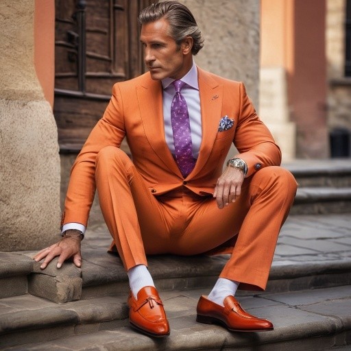 The Sunset Commission
Lorenzo closed his eyes for a moment, letting the late afternoon Tuscan sun warm his face. He wasn't waiting for a client or a lover; this was his ritual. Every evening, after locking the heavy oak door to his sartoria, he would sit on these ancient steps and simply watch Florence breathe.

The suit he wore was his own conversation starter—a bold declaration in sunset orange linen. Tourists had subtly taken photos of him all day. Locals had nodded in appreciation. Bene, Maestro, they'd say. Good. For a master tailor whose clientele included industrial tycoons and aging film stars, their approval still mattered most.

Today, however, his mind was not on praise. It was on a challenge. A young tech billionaire from California had walked into his shop that morning, asking for "a new identity." He had all the money in the world but wore it like an ill-fitting coat. "Make me look... like I belong here," the young man had pleaded.

How do you tailor a soul? Lorenzo mused