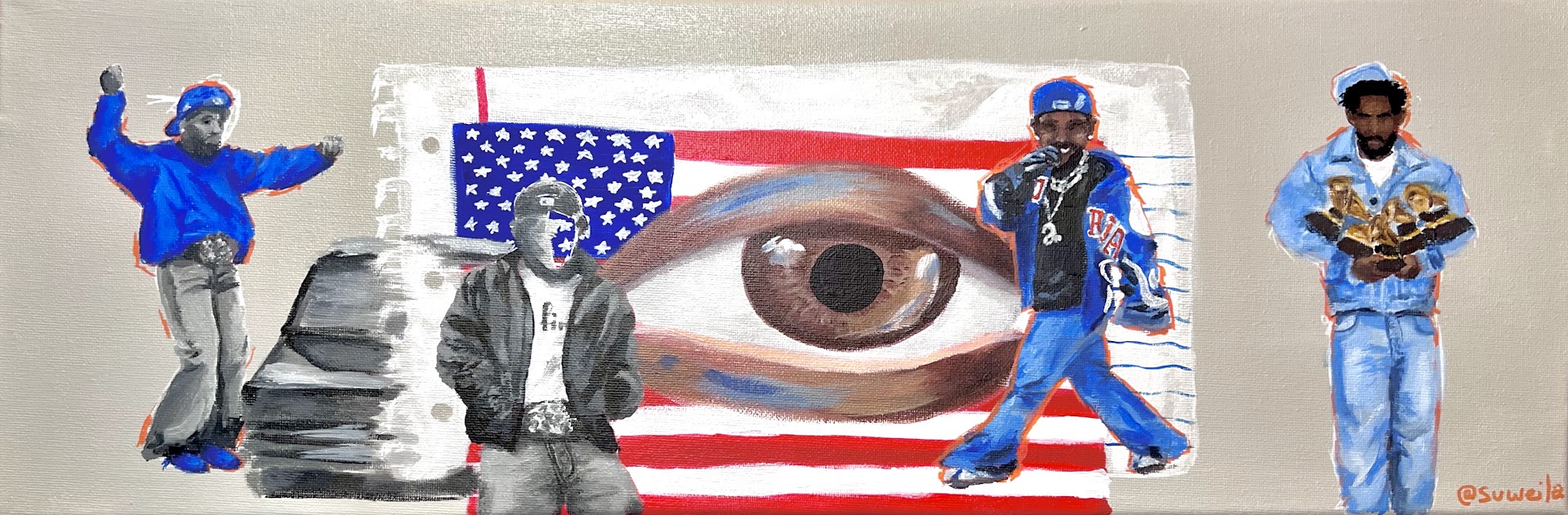 I’m Suweila, a multidisciplinary artist drawn to color, texture, and emotional storytelling.
I work intuitively, blending painting with textile techniques like embroidery, beading, and crochet to create layered, tactile pieces. My work is influenced by spirituality, symbolism, and the human experience, but also by pop culture and contemporary icons. I often draw inspiration from artists like Rosalía, Kendrick Lamar, Beyoncé, and Rihanna, not just their music, but their visual worlds, storytelling, and cultural impact.

With a background in fashion design, I have a strong sensitivity to color, composition, and material. One of my strengths lies in translating emotion, energy, and identity into visual form, creating work that feels both personal and culturally connected rather than purely decorative.